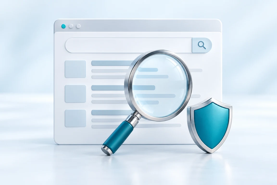 Güvenli web deneyimi ve arama keşfini temsil eden görsel
